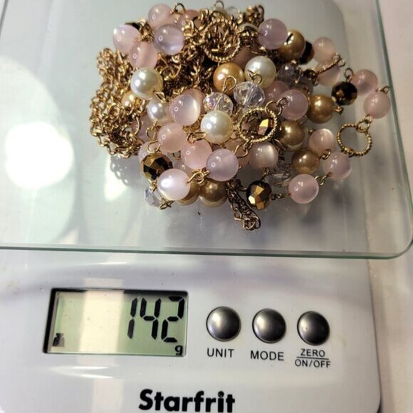 Multistrand Gold and Pink Beads Long Necklace - Picture 8 of 8